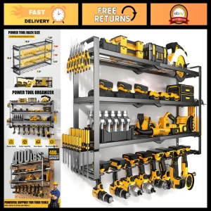 Heavy Duty 4-Tier Power Tool Organizer Wall Mount, 400lbs Capacity, Cordless Dri
