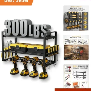 3-Layer Power Tool Organizer Wall Mount, Garage Wall Tool Organizer with Dril...