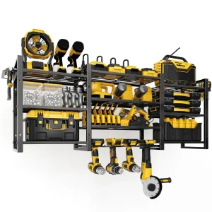 Heavy-Duty Wall-Mounted Power Tool Organizer with Charging Station, 10-Tier Rack