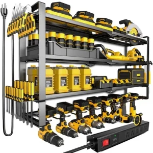 Heavy Duty Wall Mount Power Tool Organizer with Charging Station & 8 Drill Holde